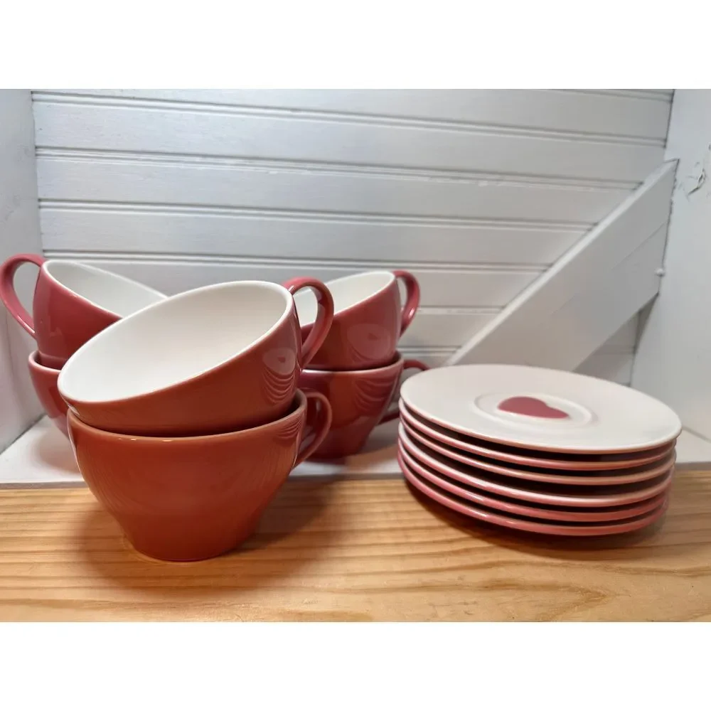 Vintage Starbucks Coffee Co Pink Heart Tea Set‎ Mug and Saucer Love 2005 Y2K
